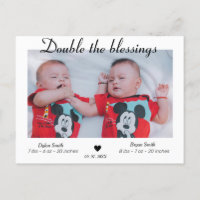 Double the blessing Twins photo Birth announcement