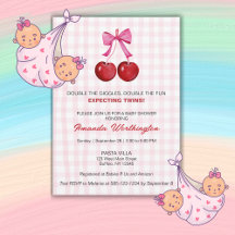 Double the Fun Twin Girls Baby Shower Flat Card