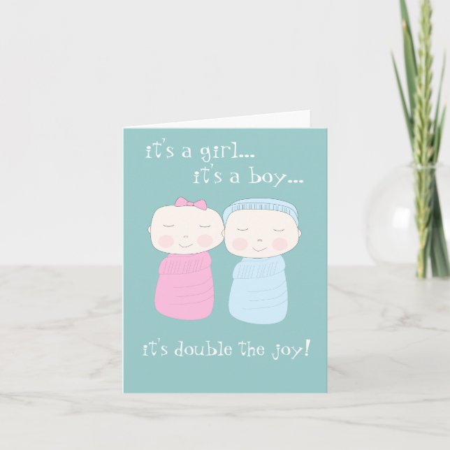 Double the Joy! Twin Girl & Boy Notecard (Front)