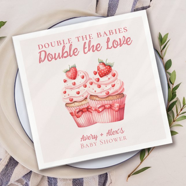 Double the Love Pink Cupcake Twin Baby Shower Napkin (Creator Uploaded)