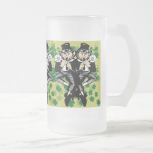Double The Luck Leprechaun Frosted Glass Beer Mug