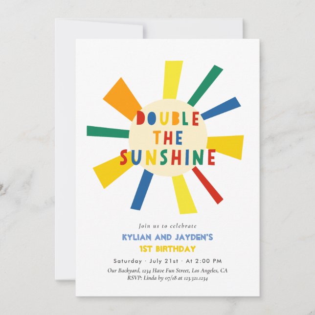 Double The Sunshine Twins Birthday Invitation (Front)
