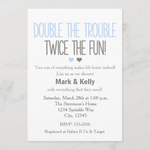 Double the trouble TWINS Baby Shower Invitation