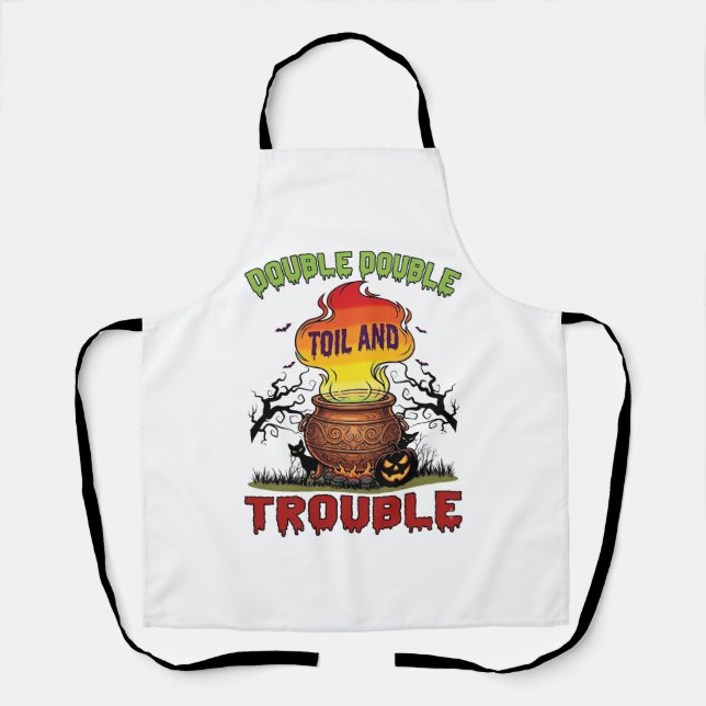 Double Toil Trouble Cauldron Halloween Black Cat P Apron (Front)