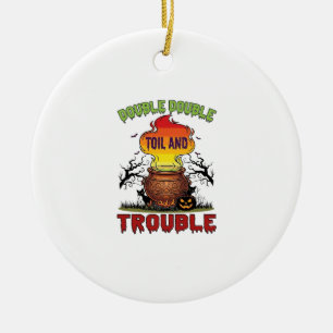 Double Toil Trouble Cauldron Halloween Black Cat P Ceramic Tree Decoration
