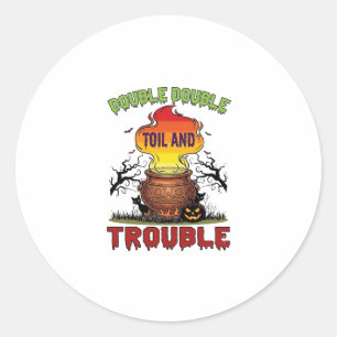 Double Toil Trouble Cauldron Halloween Black Cat P Classic Round Sticker