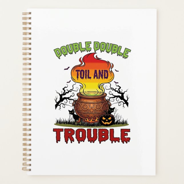 Double Toil Trouble Cauldron Halloween Black Cat P Planner (Front)