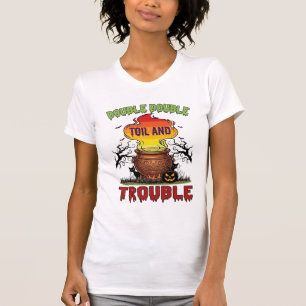 Double Toil Trouble Cauldron Halloween Black Cat P T-Shirt