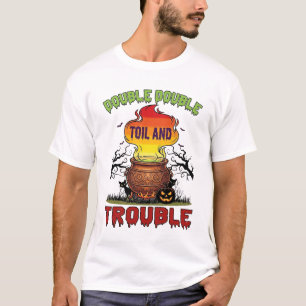 Double Toil Trouble Cauldron Halloween Black Cat P T-Shirt