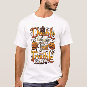 Double Toil Trouble Pumpkins Haunted Castle Bats T-Shirt