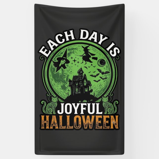 Double Toil Trouble Witch Pumpkin Halloween Cobweb Banner (Vertical)