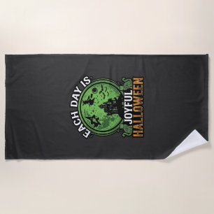 Double Toil Trouble Witch Pumpkin Halloween Cobweb Beach Towel