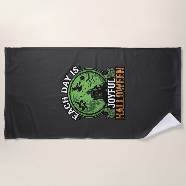 Double Toil Trouble Witch Pumpkin Halloween Cobweb Beach Towel (Front)