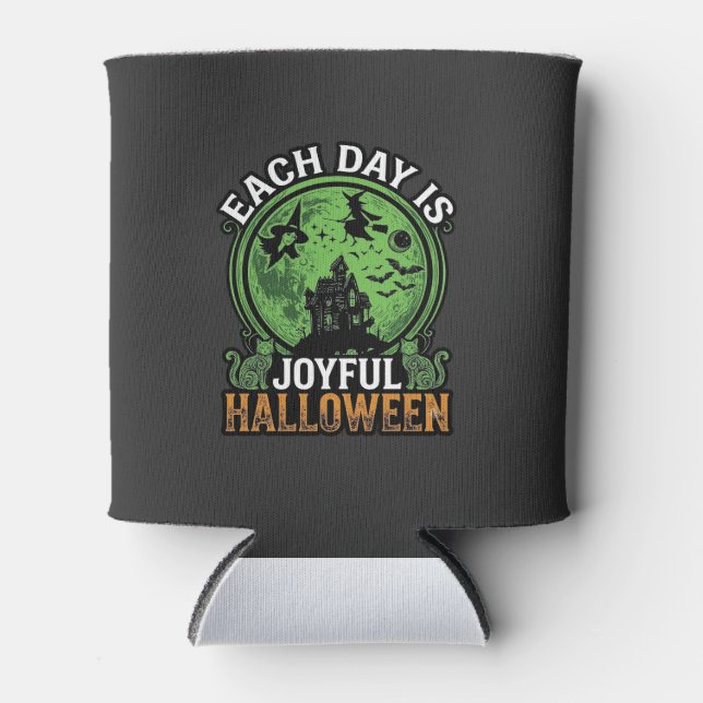 Double Toil Trouble Witch Pumpkin Halloween Cobweb Can Cooler (Front)