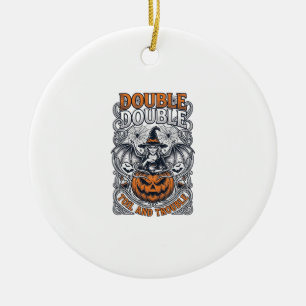 Double Toil Trouble Witch Pumpkin Halloween Cobweb Ceramic Tree Decoration