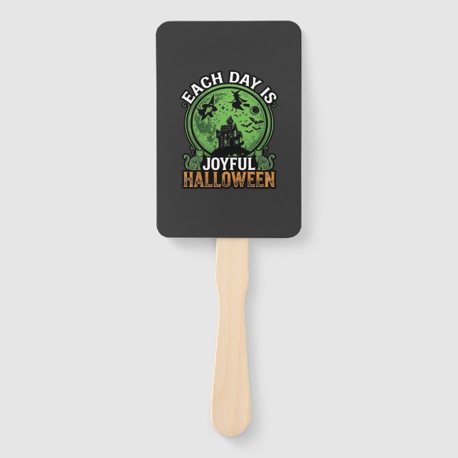 Double Toil Trouble Witch Pumpkin Halloween Cobweb Hand Fan (Front)