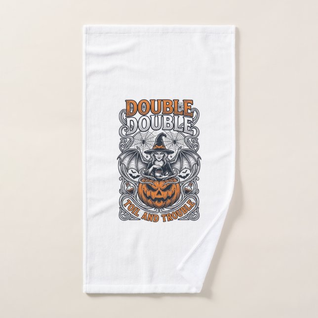 Double Toil Trouble Witch Pumpkin Halloween Cobweb Hand Towel (Hand Towel)