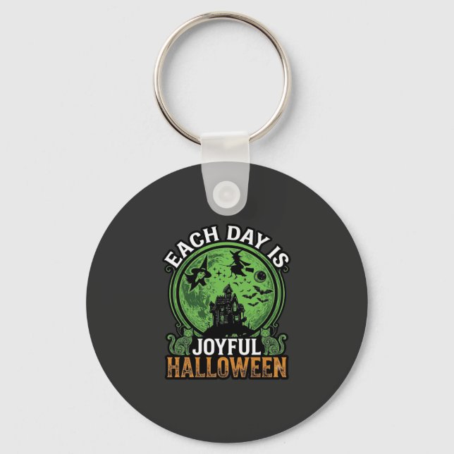 Double Toil Trouble Witch Pumpkin Halloween Cobweb Key Ring (Front)