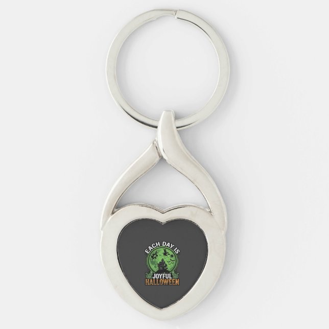 Double Toil Trouble Witch Pumpkin Halloween Cobweb Key Ring (Front)