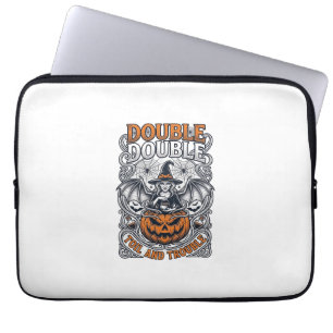 Double Toil Trouble Witch Pumpkin Halloween Cobweb Laptop Sleeve