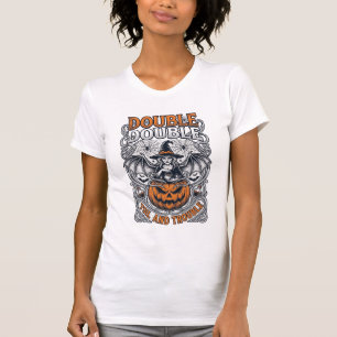 Double Toil Trouble Witch Pumpkin Halloween Cobweb T-Shirt