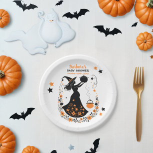 Double Trouble Brew - A Twin Halloween Baby Shower Paper Plate