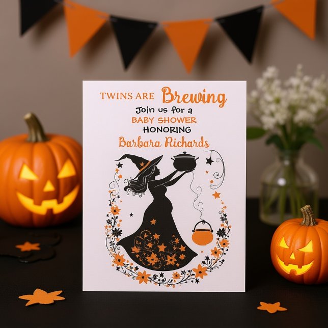 Double Trouble Brew -Twin Halloween Baby Shower Invitation (Creator Uploaded)