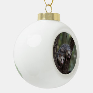 Double Trouble in the Canopy: Twin Possums Ceramic Ball Christmas Ornament