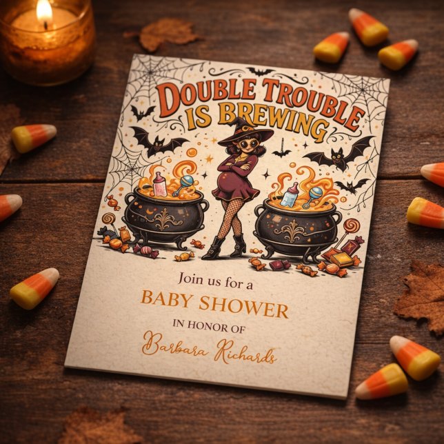 Double Trouble is Brewing Halloween Twins  Invitation (Double Trouble is Brewing Halloween Twins Invitation)