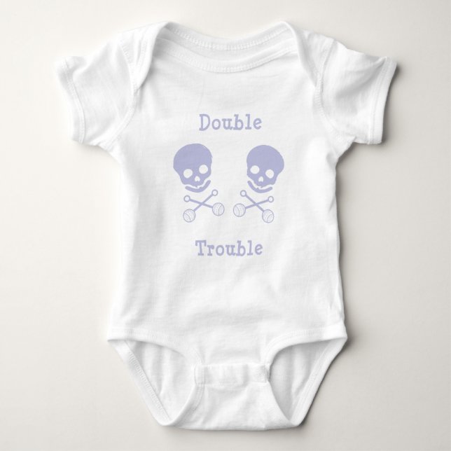 Double Trouble Skull and Rattle Blue Baby Bodysuit (Front)