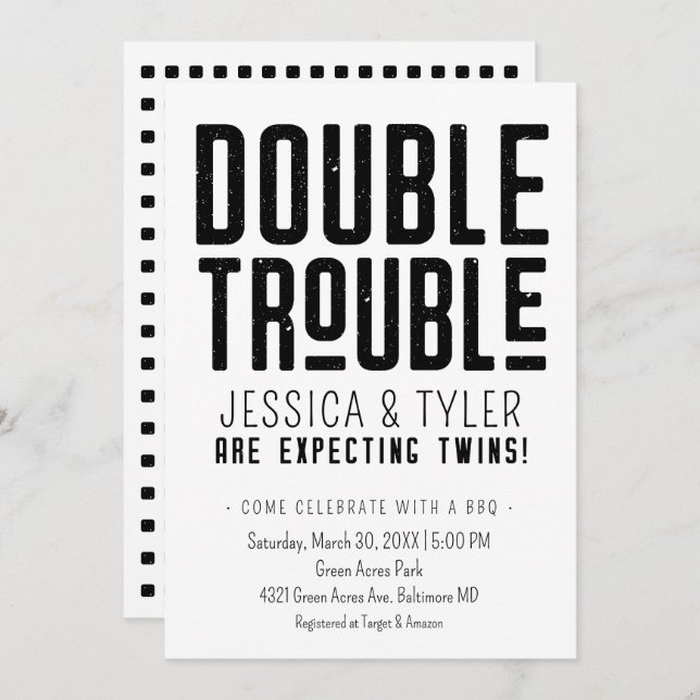 Double Trouble Twin Baby Shower Invitation (Front/Back)