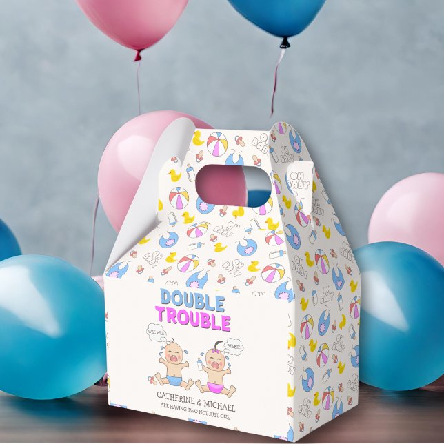 Double Trouble Twin Boy & Girl Baby Shower Favour Box (Creator Uploaded)