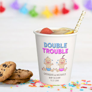Double Trouble Twin Boy & Girl Baby Shower Paper Cups