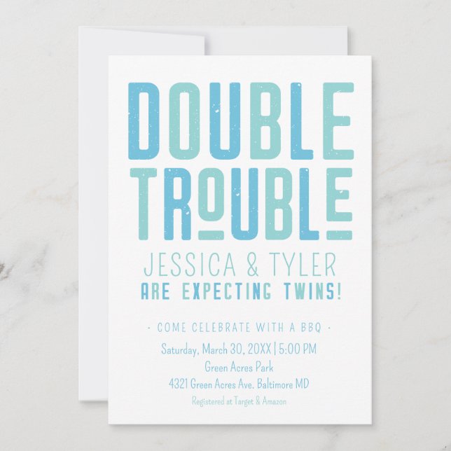 Double Trouble Twin Boys Baby Shower Invitation (Front)