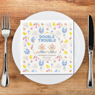 Double Trouble Twin Boys Baby Shower Napkin
