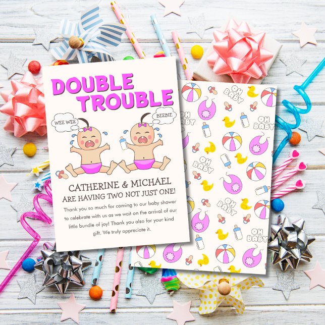 Double Trouble Twin Girls Baby Shower Thank You Card (Creator Uploaded)