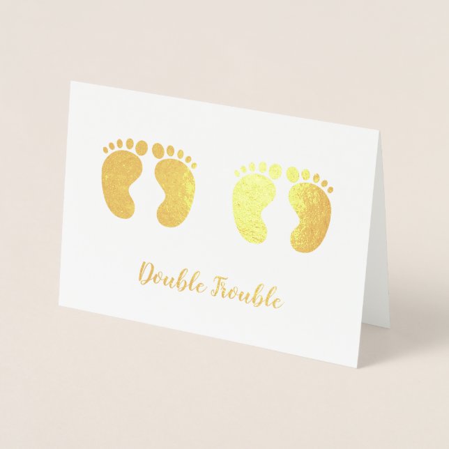 Double Trouble Twins New baby Announcement Gold (Front)