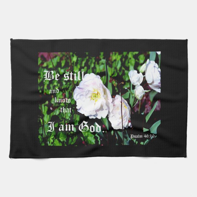 Double Tulips Psalm 46:10 Tea Towel (Horizontal)