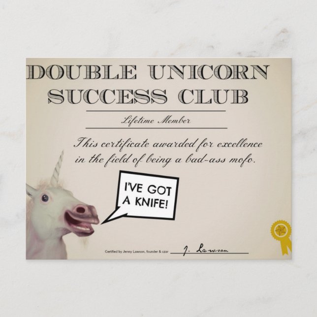 Double Unicorn Success Club Postcard (Front)