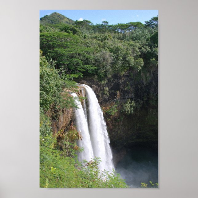 Double waterfall, Wailua Falls Kauai Hawaii Poster (Front)