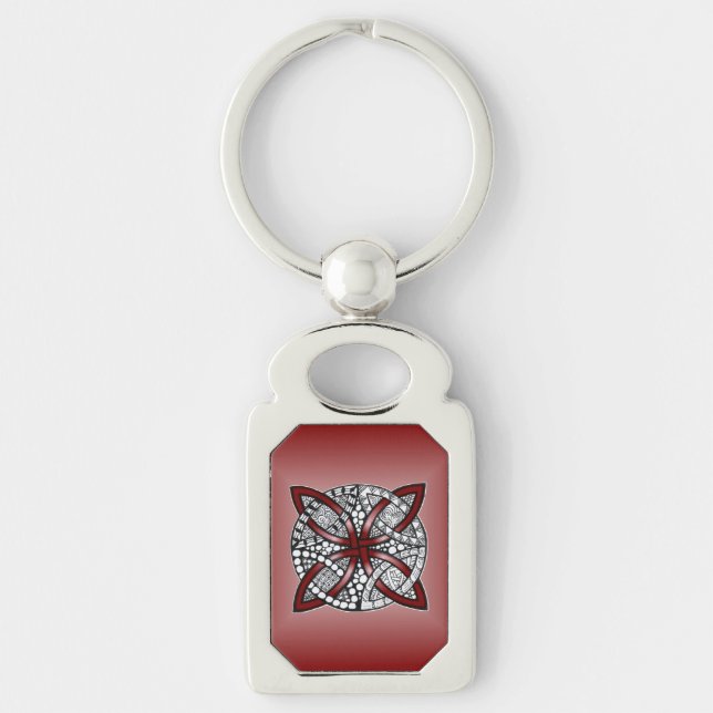 Double Wedding Ring or Celtic Knot Pattern Red Key Ring (Front)