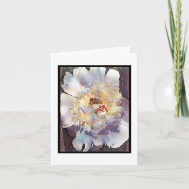 Double white Peony with pink edges Greeting Card (Front)