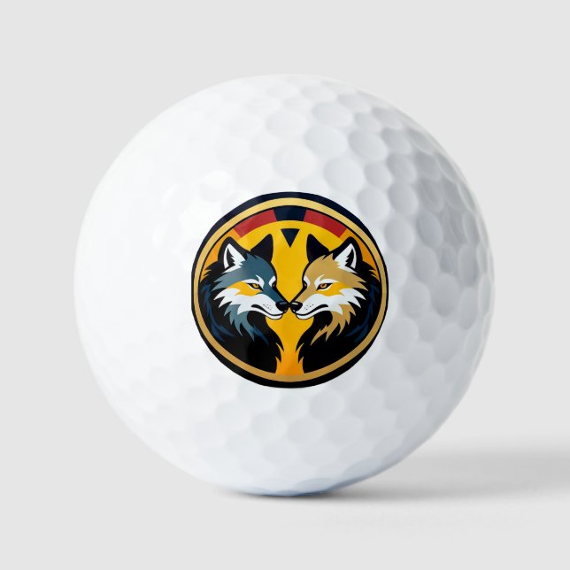 Double Wolf Emblem Logo With Golden Circle Golf Balls (Front)