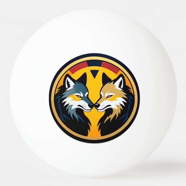 Double Wolf Emblem Logo With Golden Circle Ping Pong Ball (Front)