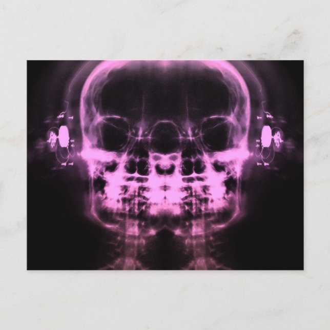 Double X-Ray Skulls with Headphones - Pink Postcard (Front)