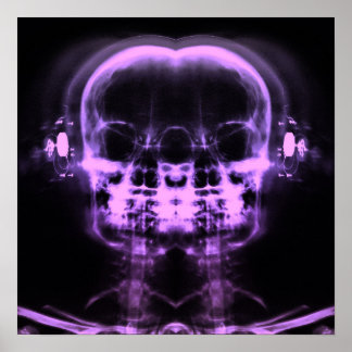 Double X-Ray Skulls with Headphones - Purple Poster