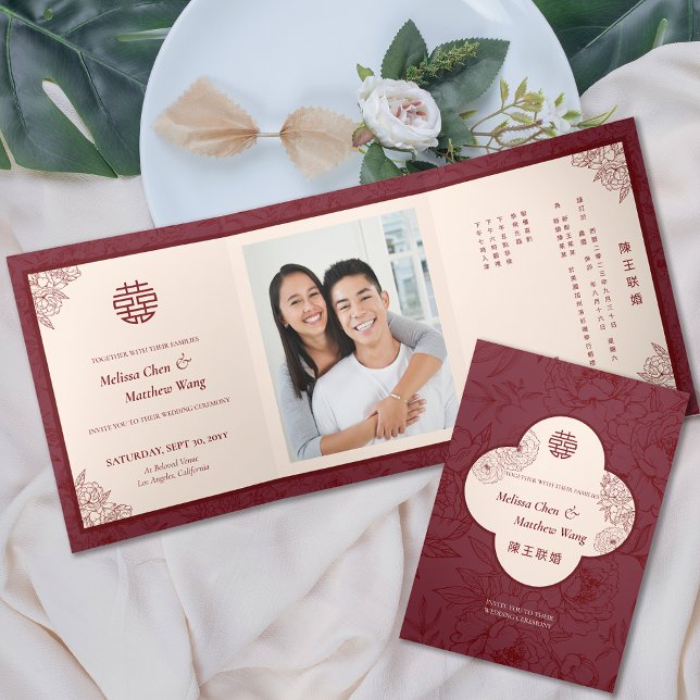 Double Xi Chinese Bilingual Trifold Wedding Invite (Double Xi Chinese Bilingual Trifold Wedding Invite)