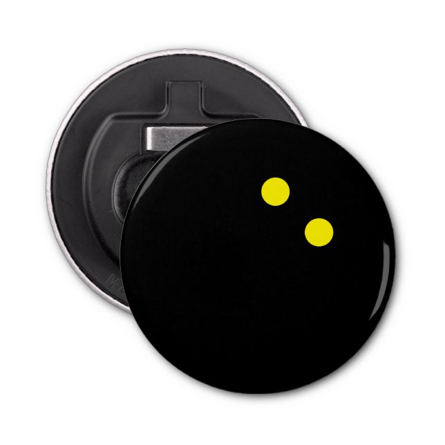 Double yellow dot squash ball funny fridge magnet bottle opener (Front)