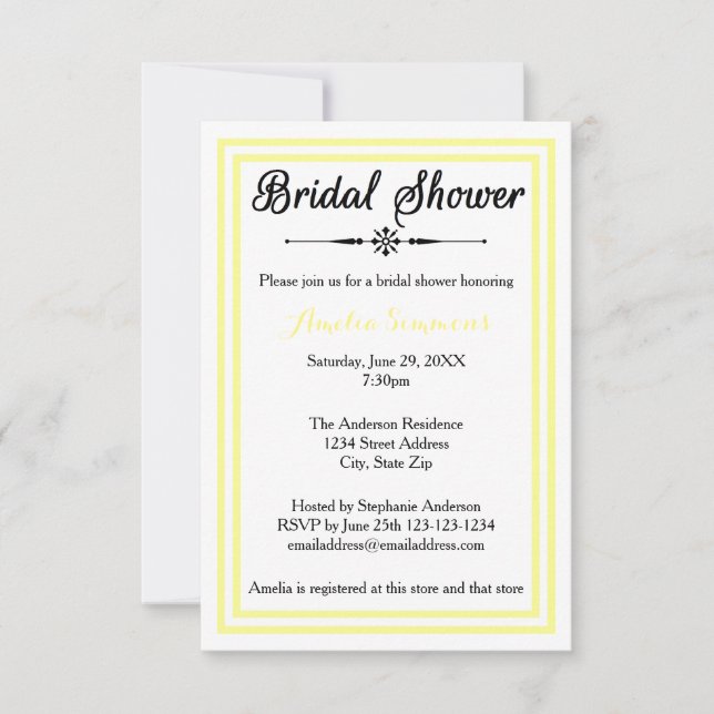 Double Yellow Trim - 3x5 Bridal Shower Invitation (Front)