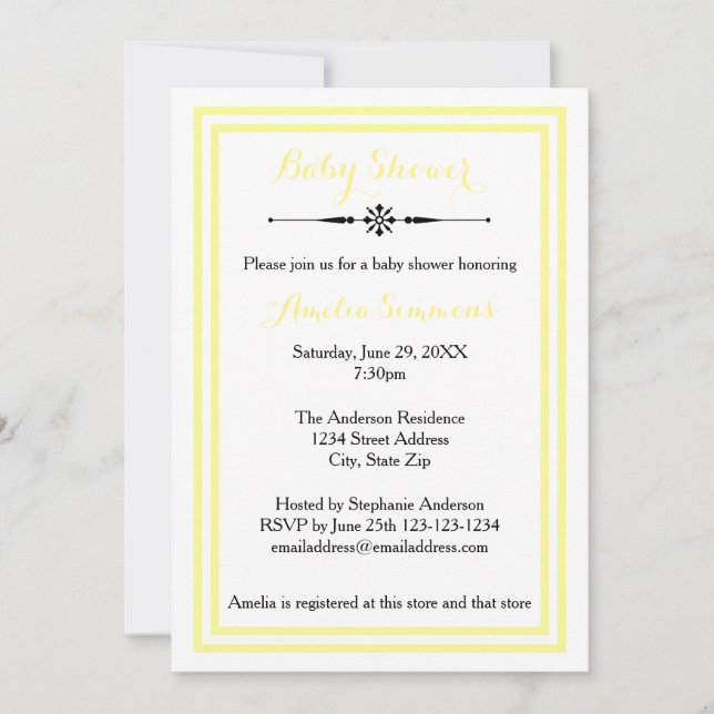 Double Yellow Trim  - Baby Shower Invitation (Front)
